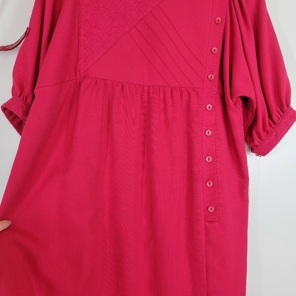 VINTAGE Leslie Fay Union Made Fuchsia Puff Sleeve Belted Dress 1970s Lady - Picture 7 of 17